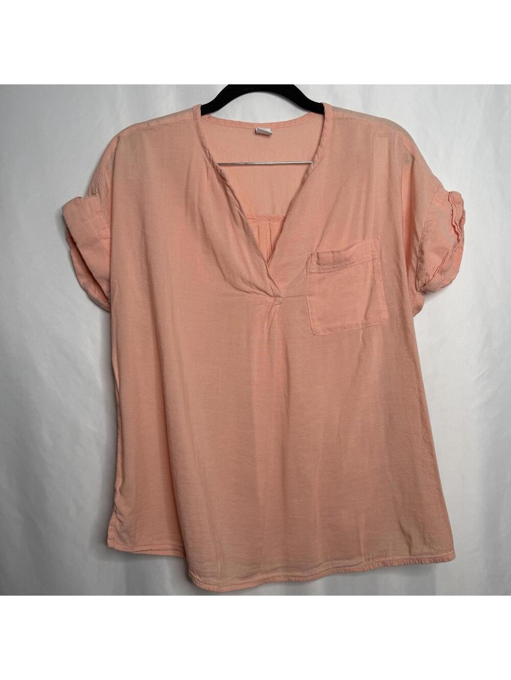 Old Navy Women Orange XS Cuffed Sleeve V-neck Pocket Top Shirt Beach Summer